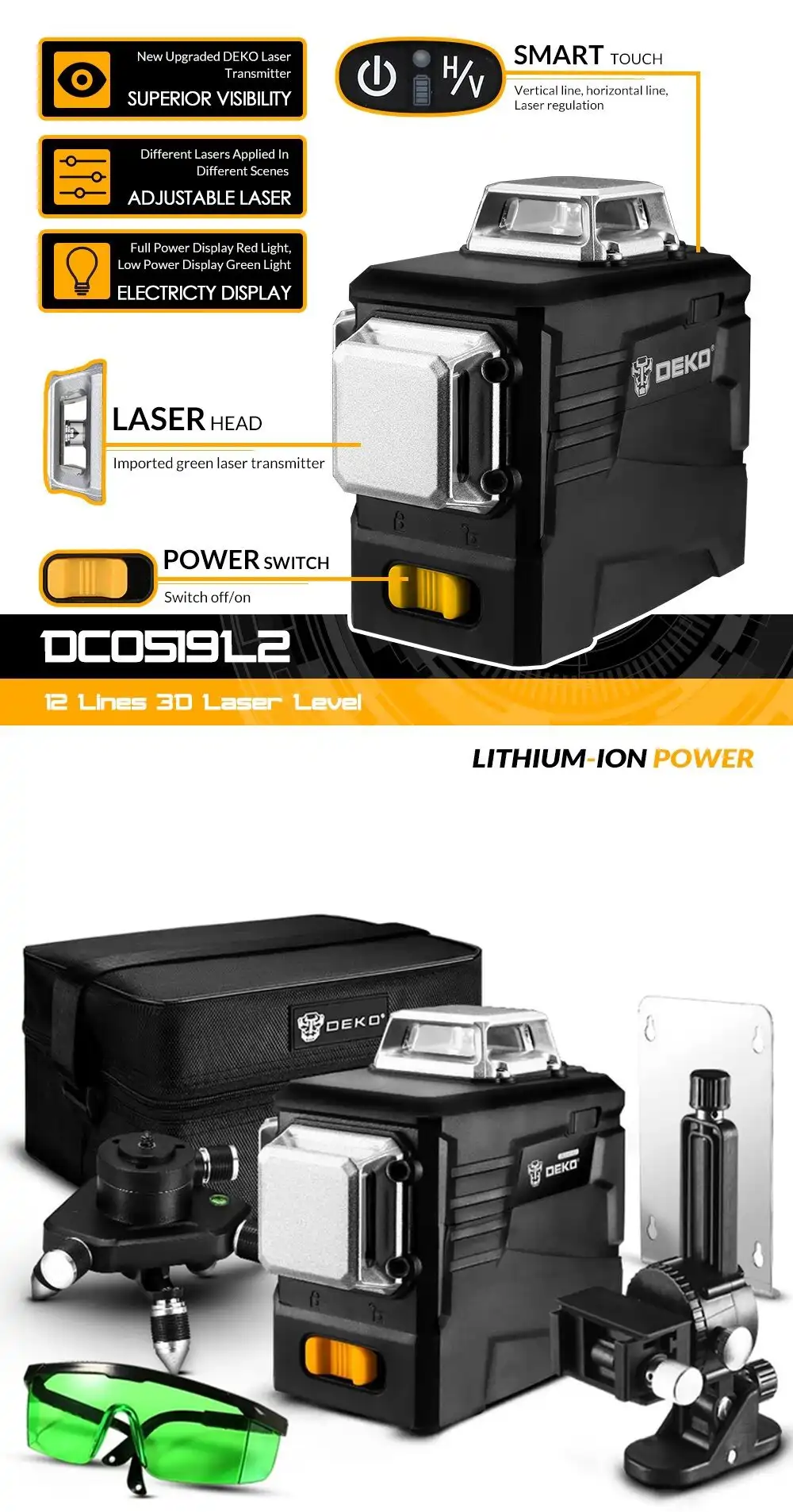 Niveau Laser Plaquiste vert Deko LL12PB2